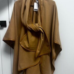 Nordstrom Rack Camel-Tone Wrap Cape with Leather-Trim